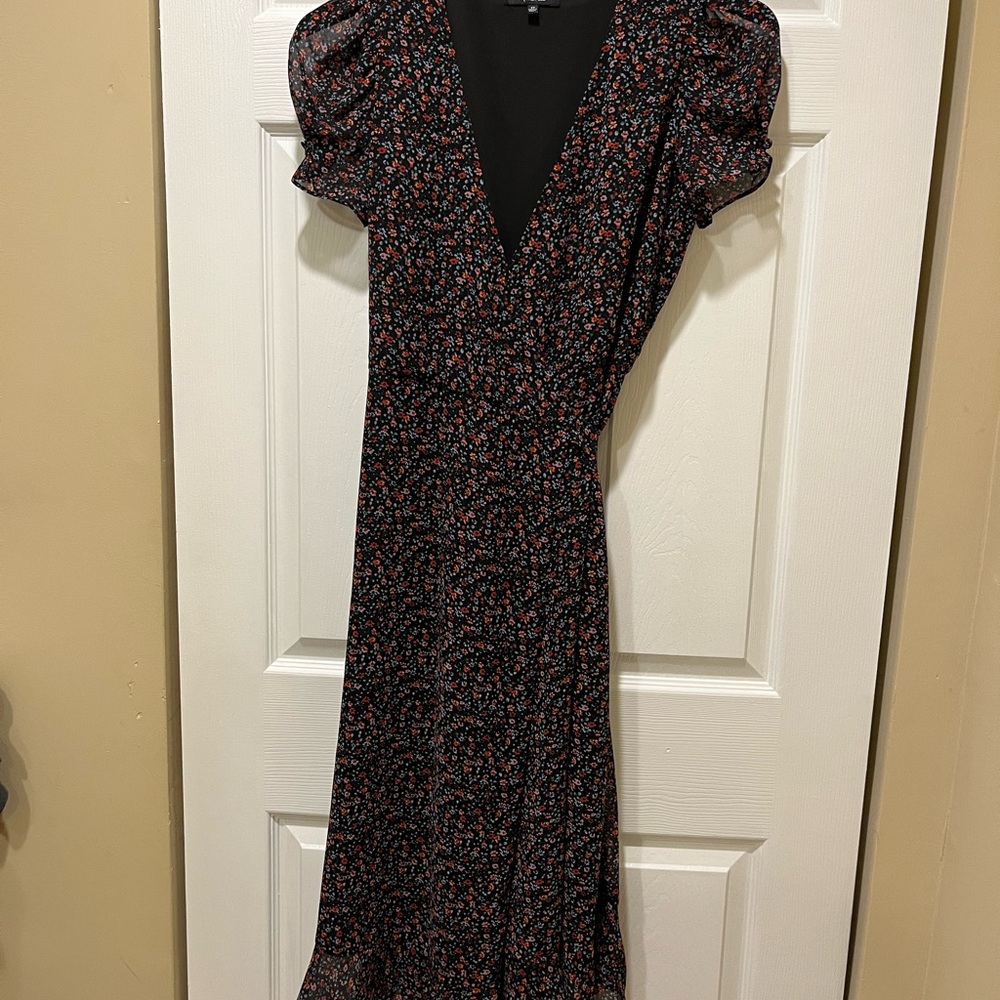 Madewell Black Floral Puff Sleeve Wrap Maxi Dress